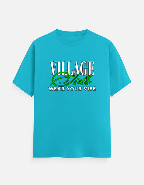 Front view of village side blue T-shirt